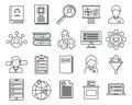 Sociology school icons set, outline style