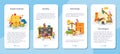 Sociology school subject mobile application banner set. Students studying