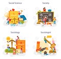 Sociology school subject set. Students studying society, pattern Royalty Free Stock Photo