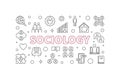 Sociology vector outline horizontal banner - Social Interaction concept background