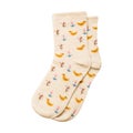 Sock Design Isolated on white Color Background with Clipping Path, Mockup. Pair of Cute Warm Brown Socks with Pastel, High Royalty Free Stock Photo