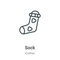 Sock outline vector icon. Thin line black sock icon, flat vector simple element illustration from editable clothes concept