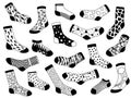 Sock sketch. Hand drawn long and short trendy socks with stars, lines and clouds. Outline stylish underwear. Warm cozy