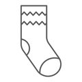 Sock thin line icon, apparel and clothing, hosiery sign, vector graphics, a linear pattern on a white background.