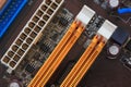 Socket electronics components on PC computer mainboard.