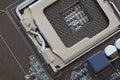 Socket electronics components on PC computer mainboard.