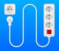 Socket Extension cord. Electric Power outlet plug. Current equipment with different ports connectors. Vector Royalty Free Stock Photo