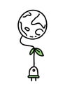 Socket leaves and planet Co2 climate change concept. Recycling. Vector isolated doodle Royalty Free Stock Photo