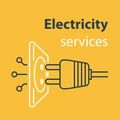 Socket and plug connecting, electricity services, electrical outlet, repair and maintenance, line illustration