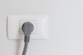 socket plug with electric plug line on white wall Royalty Free Stock Photo