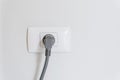 socket plug with electric plug line on white wall Royalty Free Stock Photo