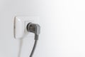 socket plug with electric plug line on white wall Royalty Free Stock Photo