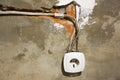 Socket. Repair in the house. Electricity wiring. Socket. Wires. Plastered walls