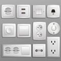 Socket and switch vector electrical outlet for electric plugs and electricity illustration set of different types of Royalty Free Stock Photo