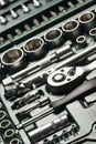 Socket tool set with ratcheting wrench Royalty Free Stock Photo