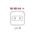 Sockets icon. Type A. AC power sockets realistic illustration. Different type power socket set, vector isolated icon