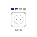 Sockets icon. Type C. AC power sockets realistic illustration. Different type power socket set, vector isolated icon