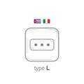 Sockets icon. Type L. AC power sockets realistic illustration. Different type power socket set, vector isolated icon