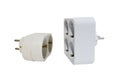 Sockets-splitters for two and four white plugs Royalty Free Stock Photo