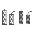 Sockets and tees line and glyph icon. Socket extension vector illustration isolated on white. Electricity connector Royalty Free Stock Photo