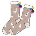 Trendy Pair of Socks with Pom Pom and Tassels and Llama Animal