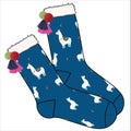 TRENDY PAIR OF SOCKS WITH POM POM AND TASSELS AND LLAMA ANIMAL