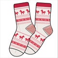 TRENDY WINTER PAIR OF SOCKS WITH SNOWFLAKES , LLAMA ANIMAL PRINT Royalty Free Stock Photo