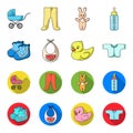 Socks, bib, toy duck, raspashonka.Baby born set collection icons in cartoon,flat style vector symbol stock illustration Royalty Free Stock Photo