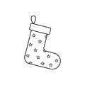 Socks for christmas. Vector linear illustration of new year socks for coloring or logo picture. Decoration christmas fireplace
