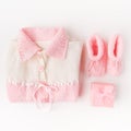 Socks and cloth-pants for baby newborn on white background. Children apparel concept. Flat lay, Top view