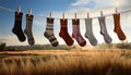 Socks hanging on the clothesline Royalty Free Stock Photo