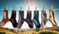 Socks hanging on the clothesline Royalty Free Stock Photo