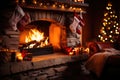 Socks hanging over the fireplace on Christmas Eve