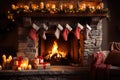 Socks hanging over the fireplace on Christmas Eve