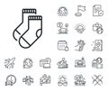 Socks line icon. Underwear clothing sign. Plane jet, travel map and baggage claim. Vector