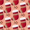 holiday seamless pattern with cartoon socks. Colorful illustration flat for kids. hand drawing.