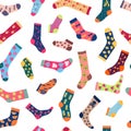 Socks pattern. Textile design pictures with colored fashionable textured woolen socks for people recent vector seamless