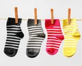Socks with pegs on the cord. Royalty Free Stock Photo