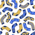 Socks seamless pattern. Various colorful socks repeatable design for textile, packaging, background. Down syndrome symbol