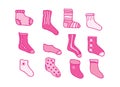 socks trendy pink set. Modern socks in different colors. Socks for men, women, children. Cartoon design for web and Royalty Free Stock Photo