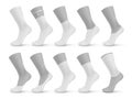 Socks types. Realistic blank different pairs of stocking, 3D templates set of no-show, low-cut, ankle, mid calf, over Royalty Free Stock Photo