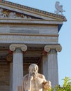 Socrates, the ancient Greek philosopher in front of the national academy neoclassical building, Athens, Greece.