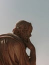 Socrates portrait with contemplative expression, marble statue of the ancient Greek philosopher.