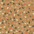 Seamless botanical pattern with inflorescences, petals, seeds.