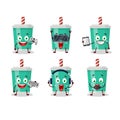 Soda bottle cartoon character are playing games with various cute emoticons Royalty Free Stock Photo