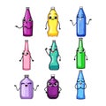 soda bottle character set cartoon vector illustration