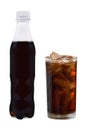 Soda bottle, Cola in glass with ice isolated on white background. Have clipping path Royalty Free Stock Photo