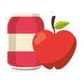 Soda can with apple fruit cartoon