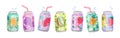 Soda can. Japanese drinks. Fruit flavor. Cute beverage bottle. Kawaii summer orange label. Asian tags. Pineapple or