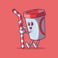 Soda character holding a straw vector illustration.